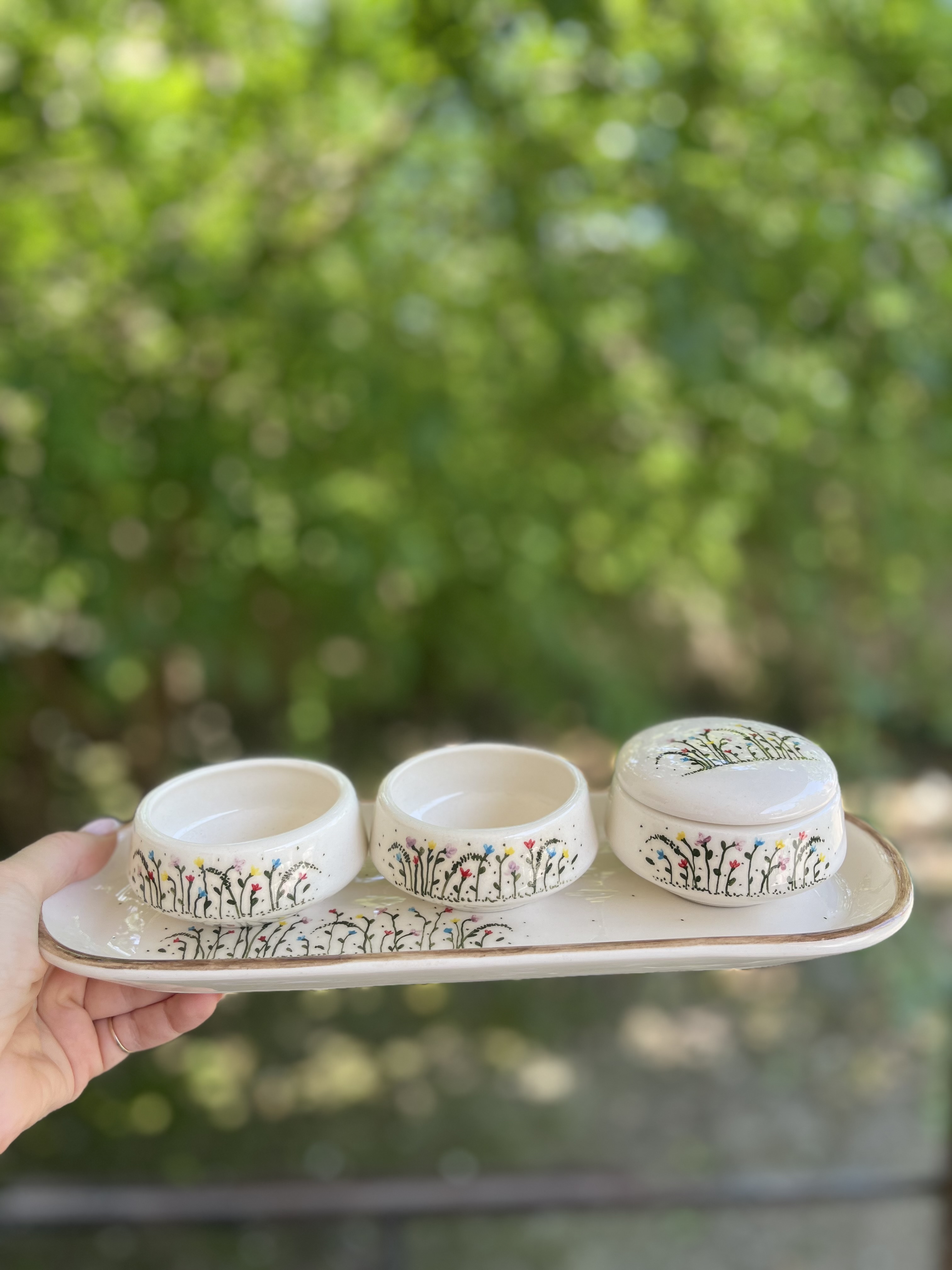 ست اردوخوری چهارتکه سرامیکی طرح چمنزار