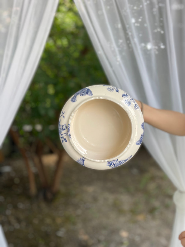 آجیل خوری پایه دار سرامیکی طرح گل مرغ